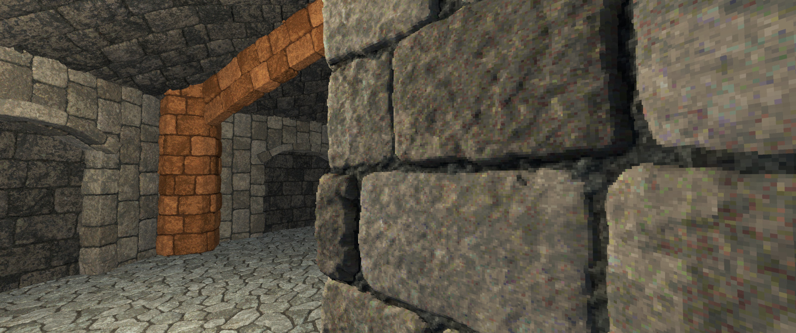 screenshot of a castle like environment consisting of very small voxels